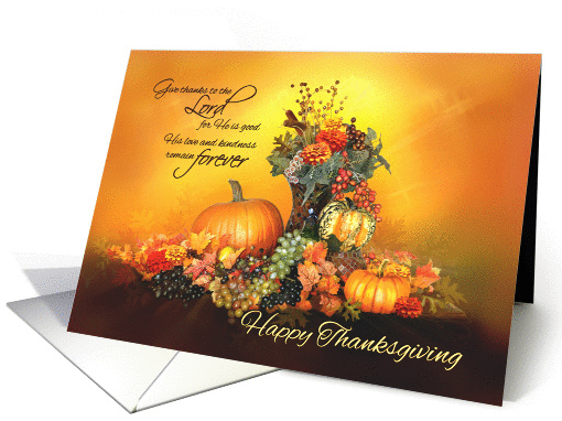 Give Thanks, Happy Thanksgiving, Pumpkins and Autumn Leaves card