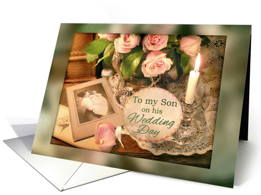 Wedding Congratulations to Son, Mother and Child Vintage Photo card