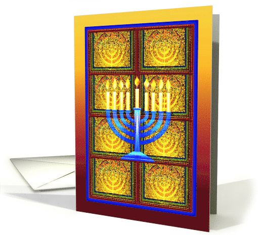 Chanukah Menorah Mosaic Stained Glass Window Happy Hanukkah card