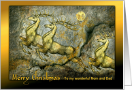 Reindeer Christmas Golden Deer Leaping on Granite Custom Front card