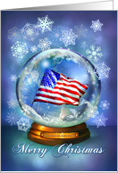 Patriotic Christmas, American Flag in Christmas Snow Globe card
