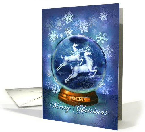 Christmas Snow Globe Believe in Reindeer Flying card (1195962)