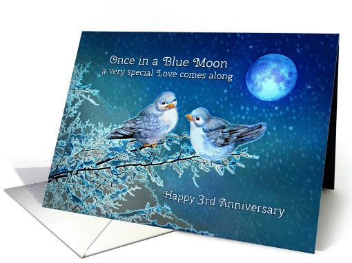 3rd Anniversary Happy Third Anniversary Bluebirds and Blue Moon card