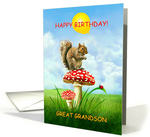 To Great Grandson, Happy Birthday Squirrel on a Toadstool card