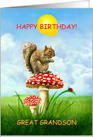 To Great Grandson, Happy Birthday Squirrel on a Toadstool card