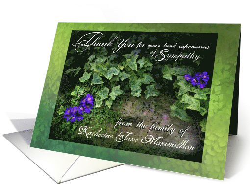 Thank You for Sympathy, Ivy and Rock, Custom Front Add Name card