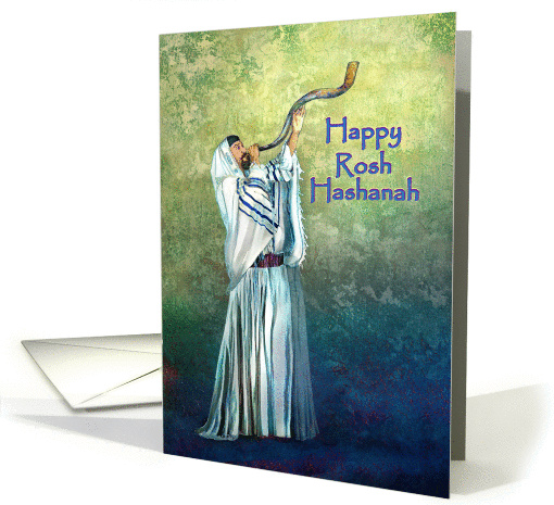 Happy Rosh Hashanah, Jewish Man at Wall Blowing Shofar card (1297560)