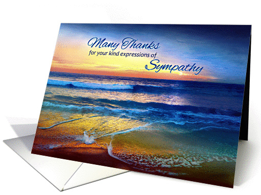 Thank You for Sympathy, Seascape at Sunset in Cobalt and Gold card