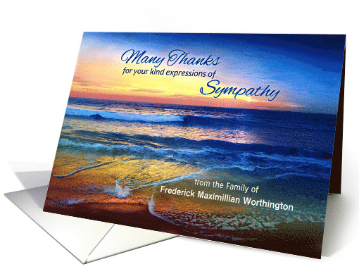 Thank You for Sympathy, Seascape Sunset Custom Front for Name card
