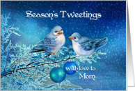 Season’s Tweetings to Mom, Christmas Birds in Snowy Branches card