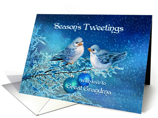 Season's Tweetings to Great Grandma, Birds in Snowy Tree card