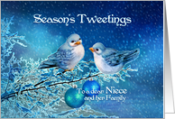 Season’s Tweetings to Niece & Family, Birds in Snowy Tree card