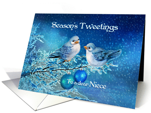 Season's Tweetings to Niece, Christmas Birds in Snowy Tree card