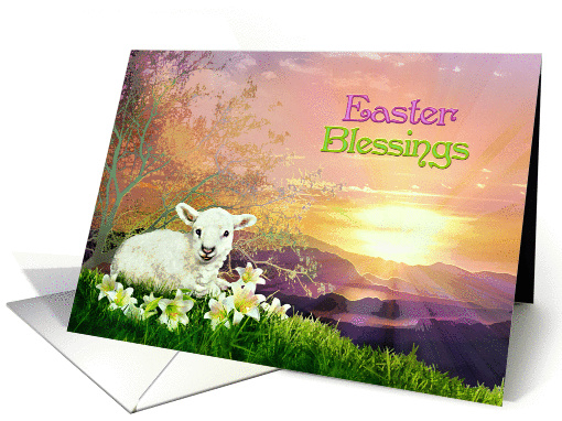 Easter Blessings, Lamb and Lilies at Sunrise Happy Easter Lamb card