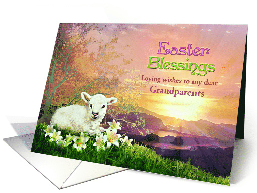 Easter Blessings, Lamb & Lily, Add Name or Relation Custom Front card