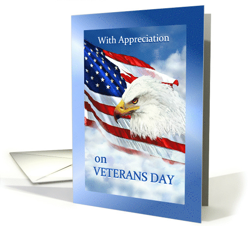 Happy Veterans Day Thank You to Veteran, American Flag & Eagle card