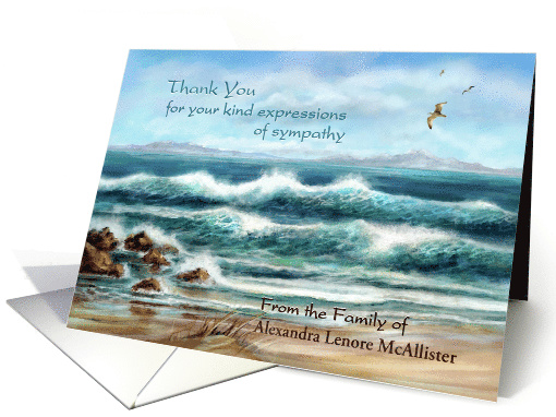 Thank You for Sympathy, Blue Seascape, Custom Front for Name card