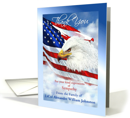 Thank You for Sympathy, American Flag & Eagle Custom Add Name card