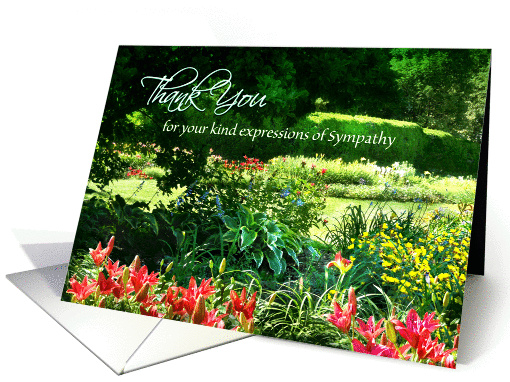 Thank You for Sympathy, Peaceful Garden with Red Lilies card (1387656)