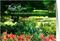 Thank You for Sympathy, Peaceful Garden with Red Lilies card