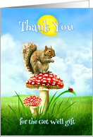 Thank You for the Get Well Gift, Squirrel on Toadstool with Balloon card