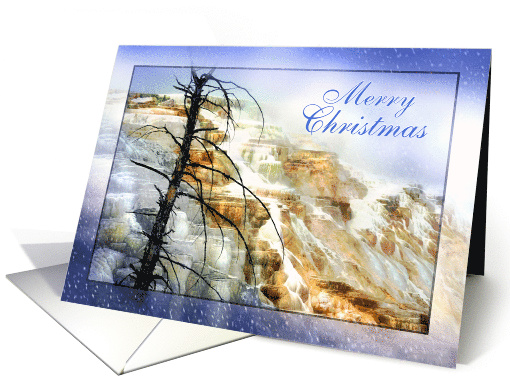Merry Christmas Yellowstone Park Mammoth Hot Springs in Winter card