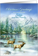 Christmas Greetings to Sister and Her Family, Mountains, Lake & Elk card