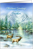 Christmas Greetings to my Brother Snowy Mountain Lake & Elk card
