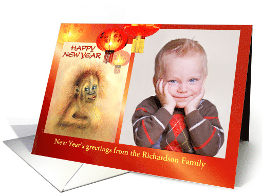 Chinese New Year of the Monkey, Orangutan Custom Photo & Name card