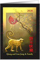 Chinese New Year of the Monkey Red Moon Monkey Custom Front card