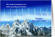 Happy Doctors’ Day Heartbeat Pulse & Snowy Mountains Thank You card