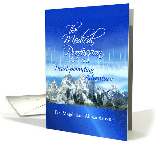Happy Doctors' Day Thanks, Heartbeat & Mountains Custom Name card