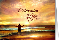 Celebration of Life Invitation, Golden Seascape Sunset Memorial card