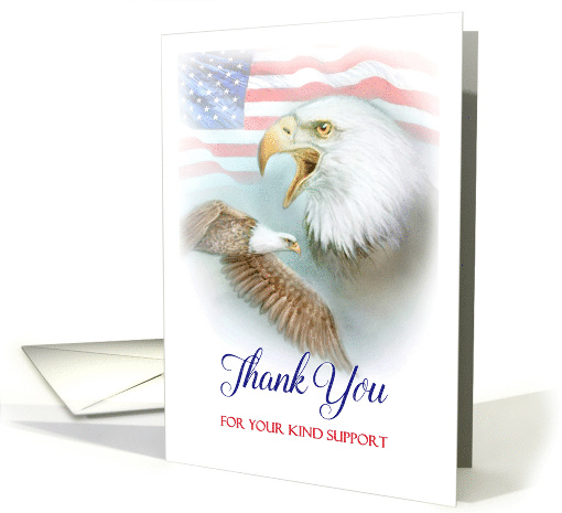 Thank You for Supporting Eagle Scout Project, Flag and Two Eagles card