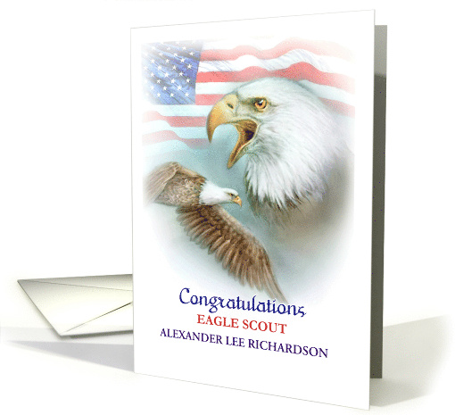 Congratulations to Eagle Scout American Flag and Eagles Add Name card