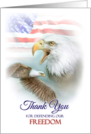 Happy Veterans Day American Flag and Eagles, Thank You Veterans card