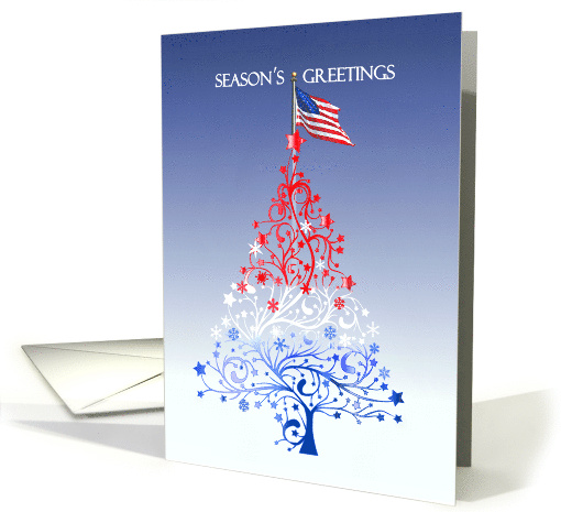 Patriotic Christmas Tree and Flag Season's Greetings to Veteran card