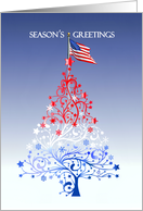 Patriotic Christmas Tree and Flag Season’s Greetings to Veteran card