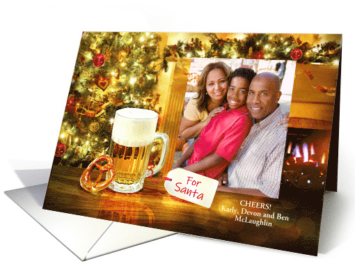 Merry Christmas Leave a Beer and Pretzel for Santa Add Photo card