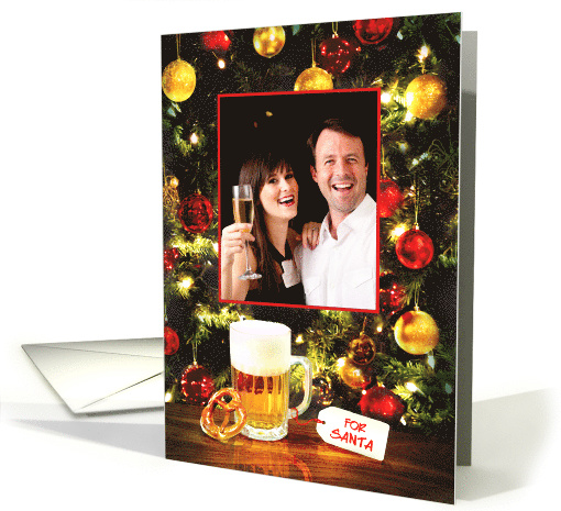 Merry Christmas Leave a Beer and Pretzel for Santa Add Photo card