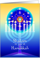 Shalom at Hanukkah Menorah Lights & Star of David for Messianics card