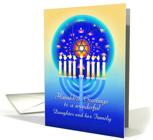 Happy Hanukkah Menorah Lights in Circle Window with Star card