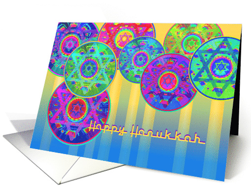 Happy Hanukkah Eight Colorful Star of David Lights for Chanukah card