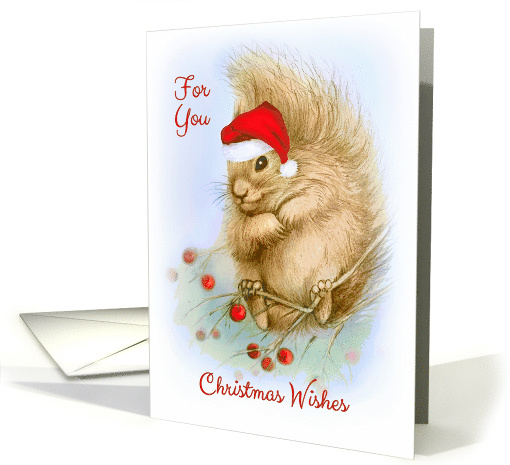 Merry Christmas Squirrel with Santa Hat Warm & Fuzzy Christmas card