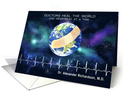 Doctors' Day, Thank you to Doctor, Heartbeat & Earth Custom Name card