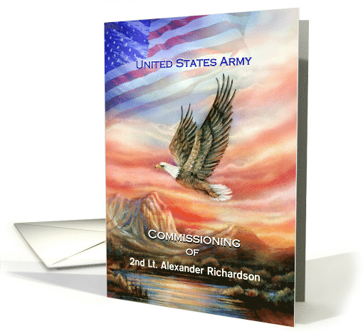 Army Commissioning Eagle & American Flag Custom Announcement card