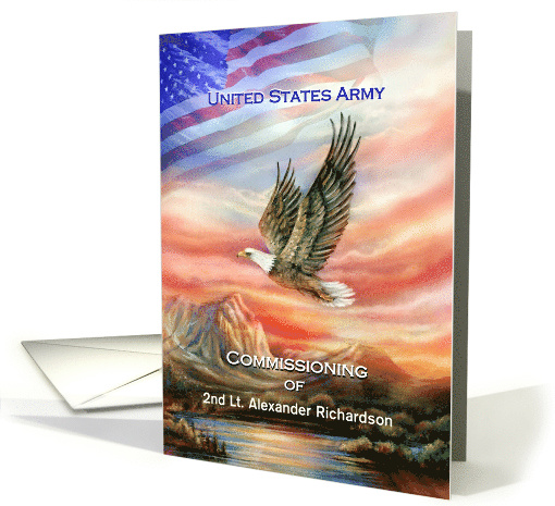 Army Commissioning, Eagle & American Flag Custom Invitation card