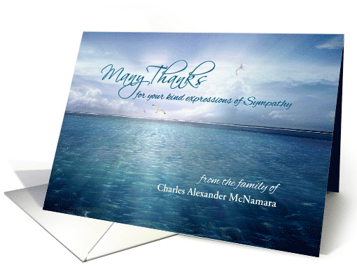 Thank You for Sympathy Blue Seas and Seagulls for Custom Name card