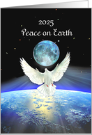 Peace on Earth 2025 Earth and Moon from Space for Happy New Year card