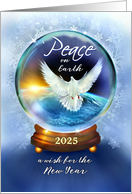 Peace on Earth for 2025 New Year Dove and Earth in Snow Globe card